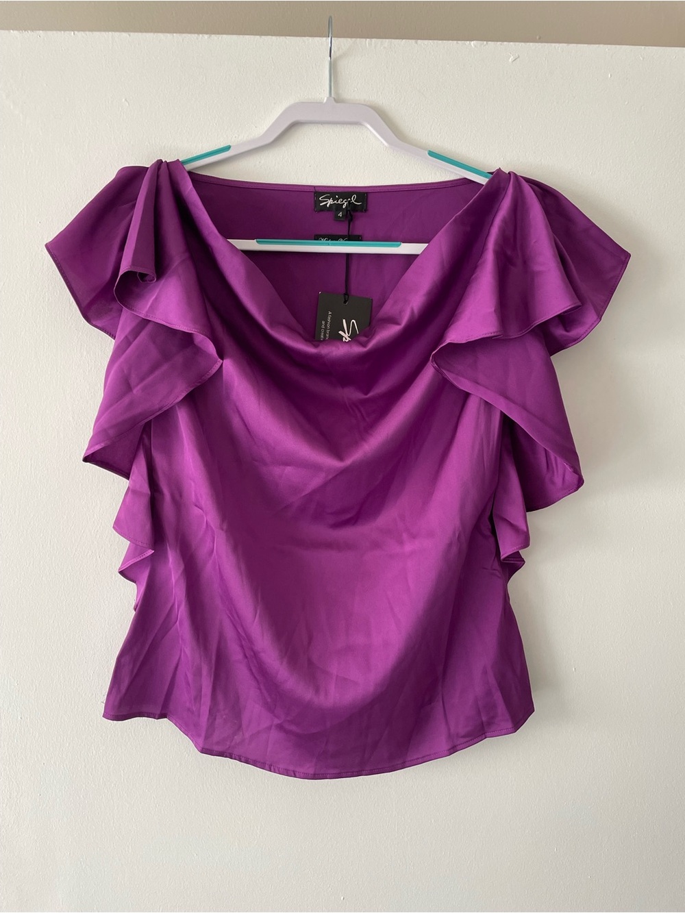Spiegel Purple Ruffle Sleeve Draped Blouse